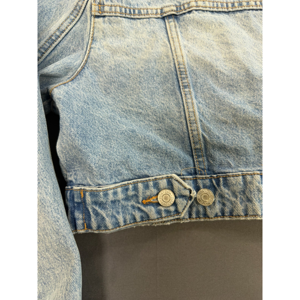 ZARA Women's Medium Cropped Denim Jacket Light Wash Blue Distressed Jean Jacket - Picture 7 of 7